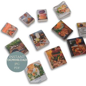 Printable miniature dollhouse cooking book covers 1.12th scale 11 mixed size books covers instant download and print cooking collection