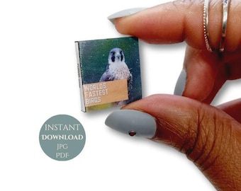 6 Druckbare lesbare Miniatur-Puppenhaus-Vogelbuch-Cover und Seiten mit Illustrationen und Text-Digital-Download einfach Print JPEG und pdf
