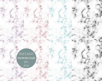 Printable dollhouse modern wallpaper and flooring 4 shades marble pack miniature 1.12 scale digital download A4 landscape and portrait
