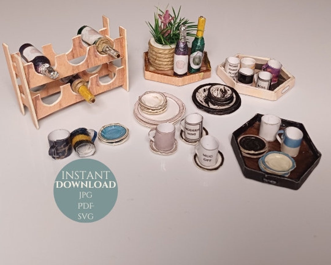 Miniature Dollhouse Printable Full Drinking Set, Wine Bottles, Wine ...