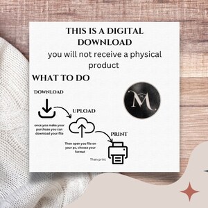 Puede incluir: Una tarjeta blanca con texto negro que explica que esta es una descarga digital y que no recibir&aacute;s un producto f&iacute;sico. La tarjeta tambi&eacute;n incluye instrucciones sobre c&oacute;mo descargar e imprimir el archivo. La tarjeta tiene un logotipo en blanco y negro con la letra M en la esquina superior derecha.