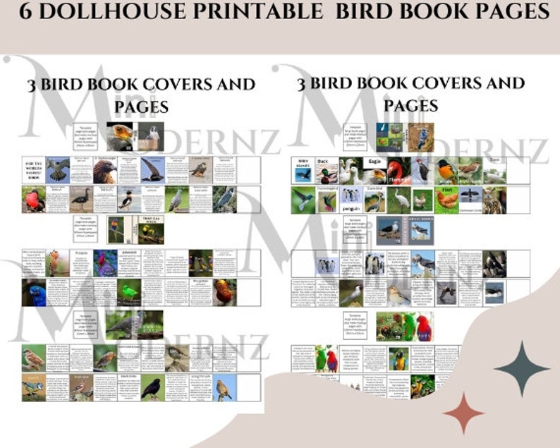 6 Printable Readable Miniature Bird Book Covers and Pages With ...