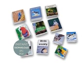 Miniature printable 1.12 scale illustrated Bird Book covers 11 colourful modern designs roombox and shelf fillers in JPEG and PDF 1 page