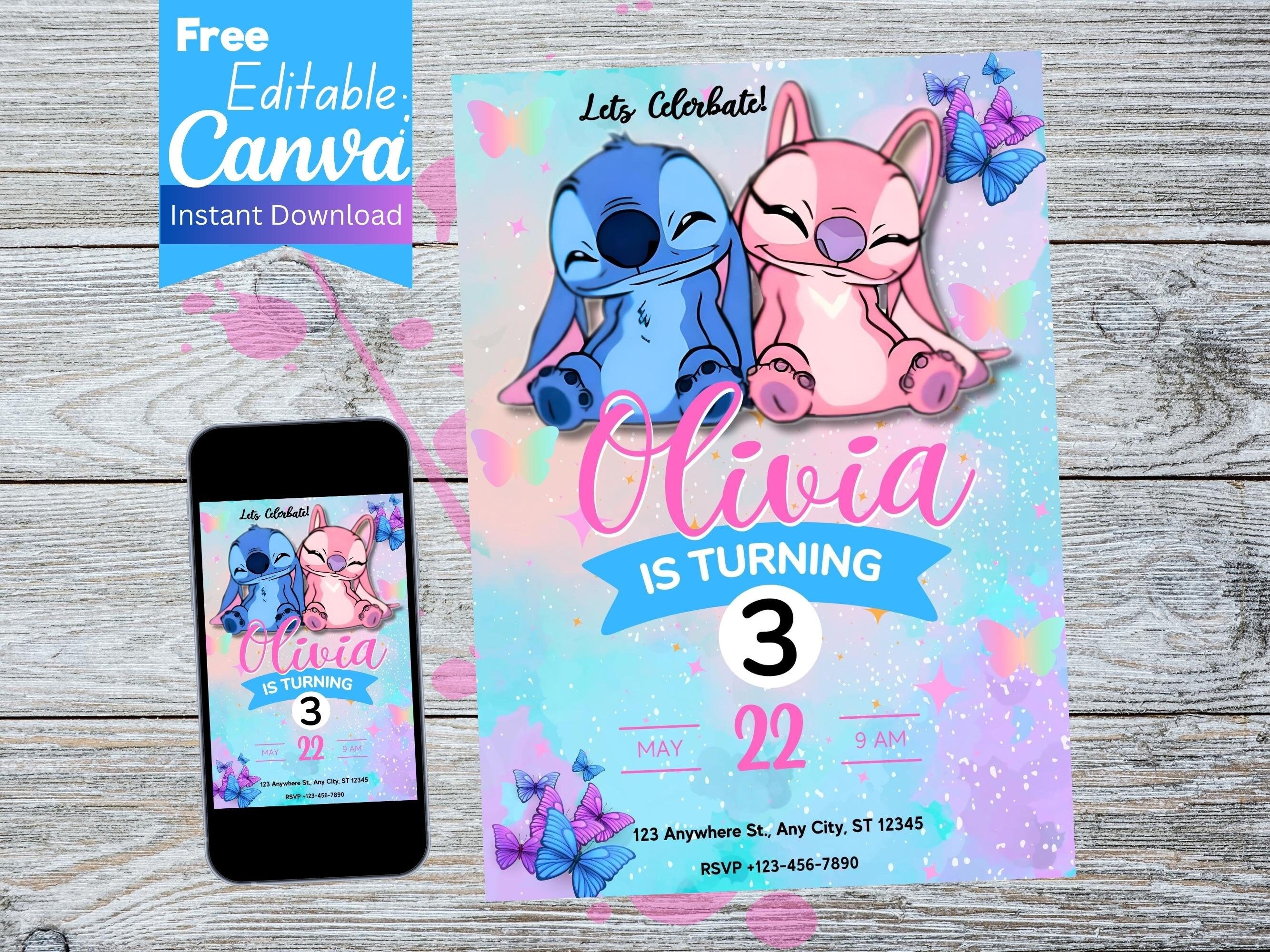 Modèle dinvitation danniversaire Stitch et Angel invitation - Etsy France