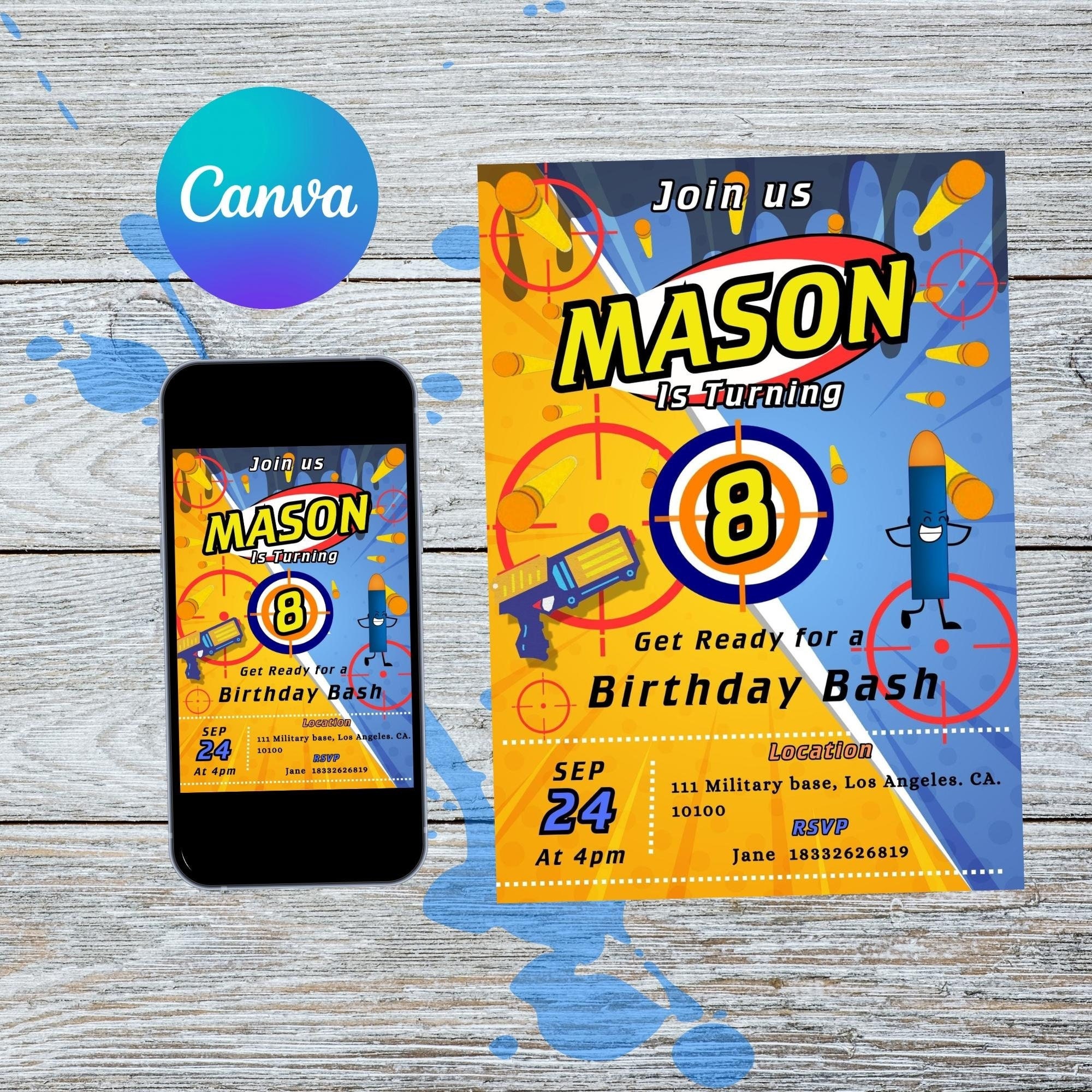 Nerf Birthday Invitation Template Nerf Birthday Party Boys - Etsy