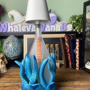 Polp Lamp/diffuser, Handpainted 3D Printed Art, Gothic Decor, Halloween , gold, blue, teal, bottle