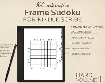 100 Puzzles Sudoku Cadres pour Kindle Scribe | Dur | Tome 1 | Casse-tête interactif | Parfait pour Remarquable 2 | Avec des hyperliens