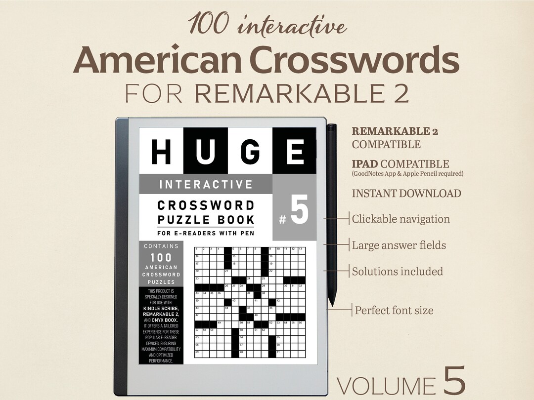 100 American Crosswords for Remarkable 2 Vol. 5 (interactive Puzzle PDF