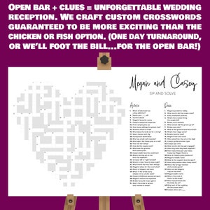 Custom Wedding Crossword Giant Sip and Solve Extra Large Crossword Reception Game in Beautiful Black and Grey Tones.