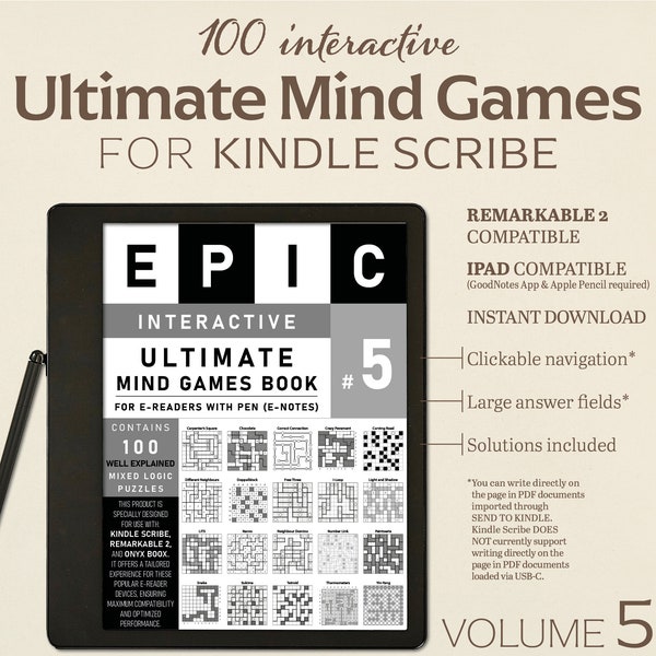 100 Ultimate Mind Games for Kindle Scribe | Volume 5 | Interactive Puzzles | Perfect for Remarkable 2 | With Hyperlinks