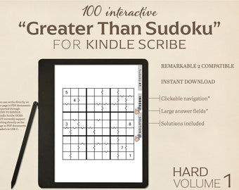 100 casse-têtes "Plus grands que le sudoku" pour Kindle Scribe | Dur | Tome 1 | Casse-tête interactif | Parfait pour Remarquable 2 | Avec des hyperliens