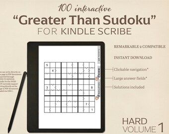 100 Hard Greater Than Sudoku Puzzles for Kindle Scribe (Interactive PDF)