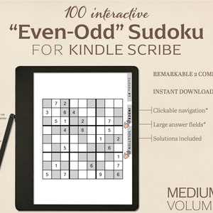 100  Even-Odd Sudoku Puzzles for Kindle Scribe | Medium | Volume 1 | Interactive Puzzle | Perfect for Remarkable 2 | With Hyperlinks