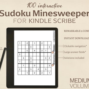 100  Sudoku Minesweeper Puzzles for Kindle Scribe | Medium | Volume 1 | Interactive Puzzle | Perfect for Remarkable 2 | With Hyperlinks