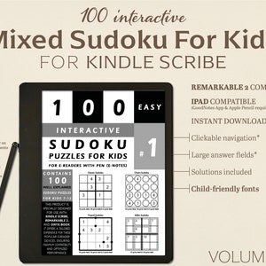 100 Mixed Sudoku Puzzles for Kids for Kindle Scribe | Volume 1 | Easy |Interactive Puzzles | Perfect for Remarkable 2 | With Hyperlinks