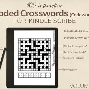 100 palavras cruzadas codificadas - palavras-código para Kindle Scribe | Volume 1 | Quebra-cabeça interativo | Perfeito para 2 notáveis | Hiperlink