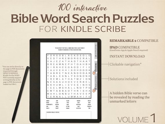 Bible Word Search Puzzles: Interactive for Kindle Scribe (Digital Download)