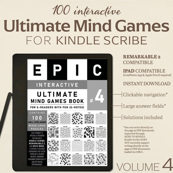 100 Ultimate Mind Games for Kindle Scribe | Volume 4 | Interactive Puzzles | Perfect for Remarkable 2 | With Hyperlinks