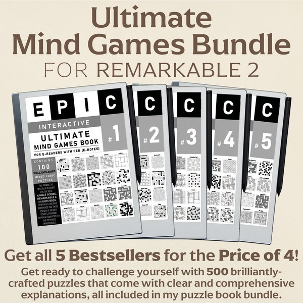 Ultieme Mind Games-bundel voor Remarkable 2 | 500 logische puzzels | Interactieve puzzels in PDF-formaat | Perfect voor Kindle Scribe | Hyperlinks