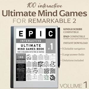 100 Ultimate Mind Games for Remarkable 2 | Volume 1 | Interactive Puzzles | Perfect for Kindle Scribe | With Hyperlinks