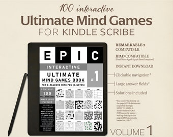 100 jeux de réflexion ultimes pour Kindle Scribe | Tome 1 | Puzzles interactifs | Parfait pour Remarkable 2 | Avec des liens hypertexte