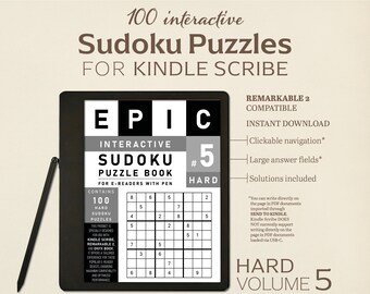 100 grilles de sudoku pour Kindle Scribe | Dur | Tome 5 | Casse-tête interactif | Parfait pour Remarkable 2 | Avec des liens hypertexte