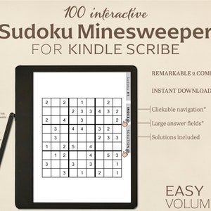 100  Sudoku Minesweeper Puzzles for Kindle Scribe | Easy | Volume 1 | Interactive Puzzle | Perfect for Remarkable 2 | With Hyperlinks