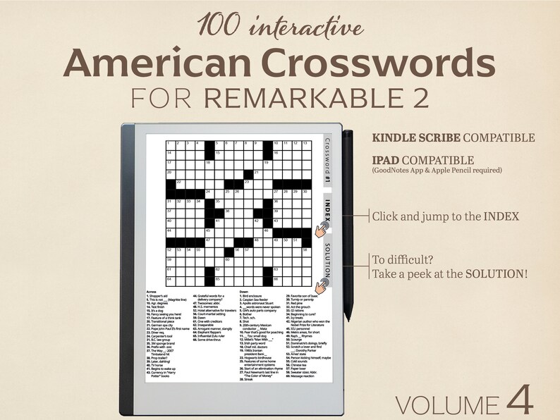 100 American Crosswords for Remarkable 2 Volume 4 Interactive Puzzle