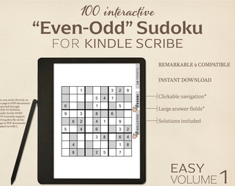 Even-Odd Sudoku Puzzles: 100 Interactive Puzzles for Kindle Scribe & Remarkable 2 (PDF Pattern)