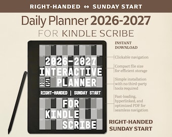 2026-2027 Kindle Scribe Planner: Interactive Daily Digital Planner (Right-Handed, Sunday Start) (PDF)