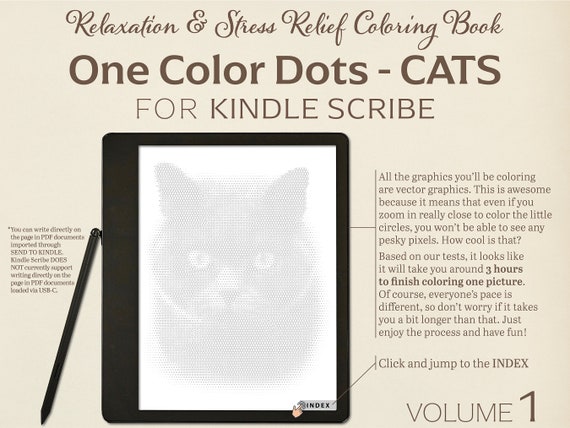 One Color Dots CATS Coloring Book for Kindle Scribe Volume 1 Relaxation &  Stress Relief Perfect for Remarkable 2 With Hyperlinks 