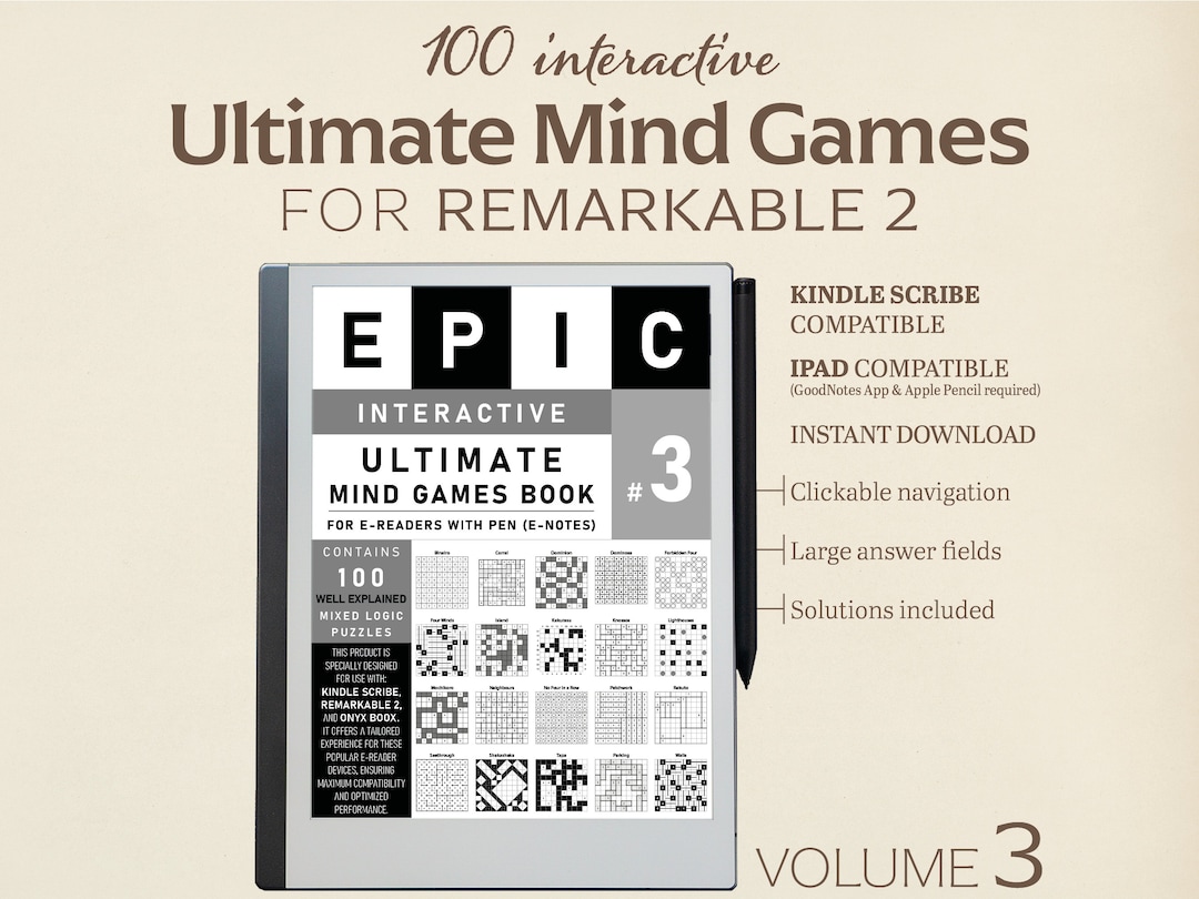 100 Logic Puzzles for Remarkable 2 \u0026 Kindle Scribe (interactive PDF) - Etsy  Israel, image size:1080x810