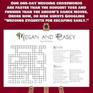 Custom Wedding Crossword Giant Sip and Solve Minimalist Crossword | Sip And Solve Crossword For Wedding | Printable Bridal Shower Game