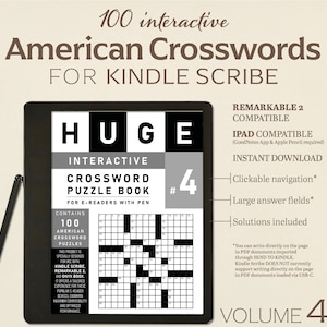 100 American Crosswords for Kindle Scribe  | Volume 4 | Interactive Puzzle | Tailored to Remarkable 2 and Ipad | Hyperlinked