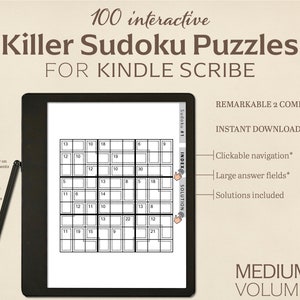100  Killer Sudoku Puzzles for Kindle Scribe | Medium | Volume 1 | Interactive Puzzle | Perfect for Remarkable 2 | With Hyperlinks