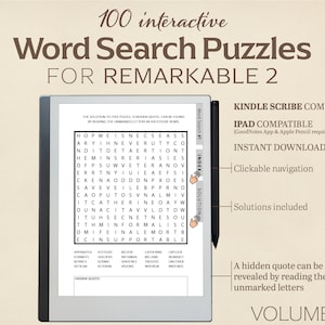 100 puzzle di ricerca di parole per Remarkable 2: Puzzle interattivo Vol. 3 (download digitale)