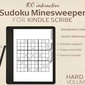 100  Sudoku Minesweeper Puzzles for Kindle Scribe | Hard | Volume 1 | Interactive Puzzle | Perfect for Remarkable 2 | With Hyperlinks