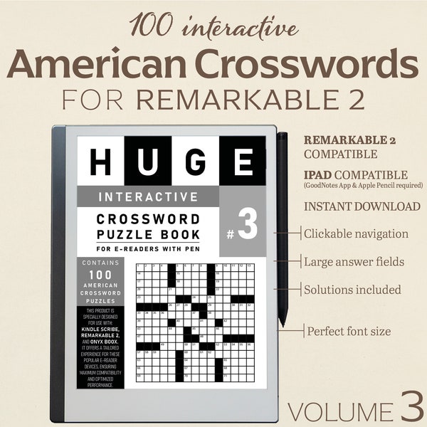 100 American Crosswords for Remarkable 2  | Volume 3 | Interactive Puzzle | Tailored to GoodNotes 5 on Ipad | Hyperlinked