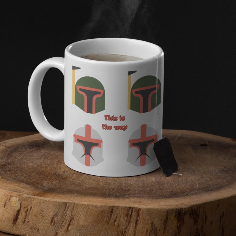 Diseño de casco mandaloriano: taza mandaloriana de esta manera, taza de café de Star wars, taza de casco Bobba Fett, taza grogu, taza de té baby yoda. imagen 1