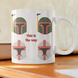 Diseño de casco mandaloriano: taza mandaloriana de esta manera, taza de café de Star wars, taza de casco Bobba Fett, taza grogu, taza de té baby yoda. imagen 2