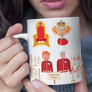 Royal family mug- Kings coronation with heir and spares to the throne, King of England coronation, King Charles III, Prince Andrew. Harry
