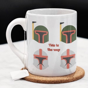 Diseño de casco mandaloriano: taza mandaloriana de esta manera, taza de café de Star wars, taza de casco Bobba Fett, taza grogu, taza de té baby yoda. imagen 3