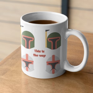 Diseño de casco mandaloriano: taza mandaloriana de esta manera, taza de café de Star wars, taza de casco Bobba Fett, taza grogu, taza de té baby yoda. imagen 4