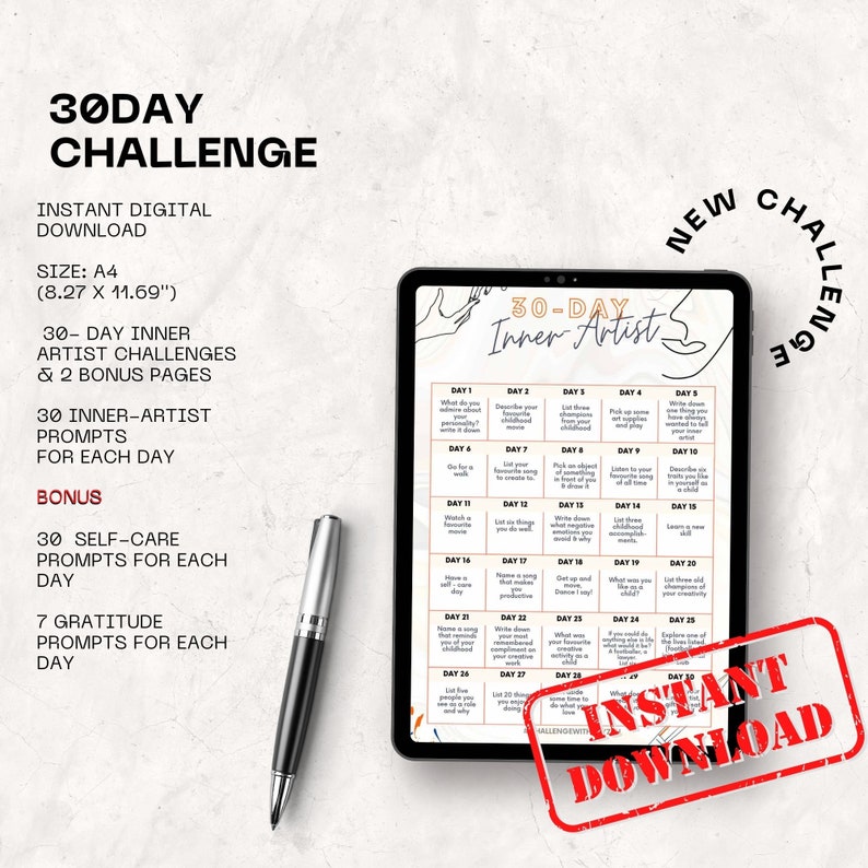 30-day Challenge PRINTABLE INSTANT DOWNLOAD | 30 Day Inner Artist ...
