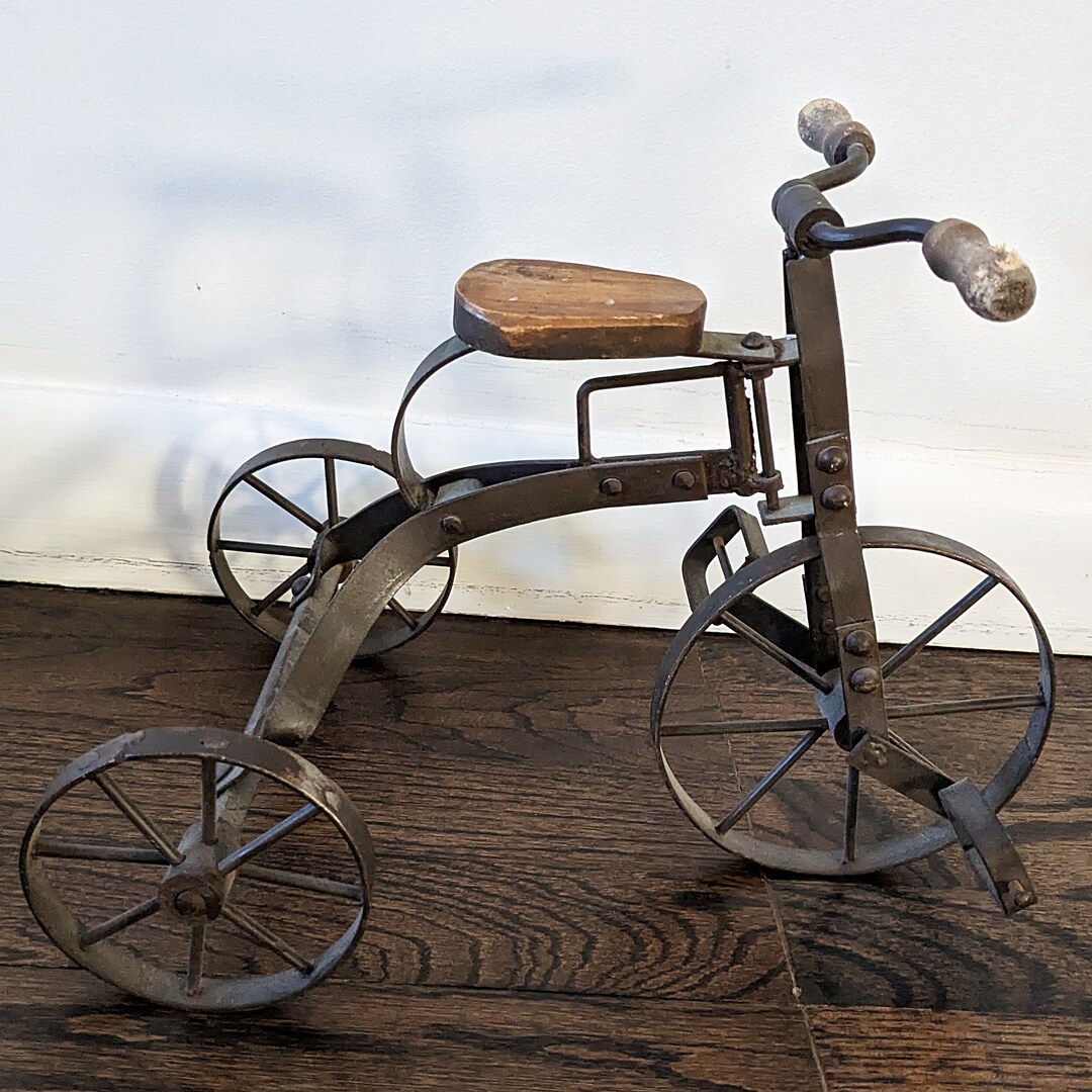 Vintage Metal Tricycle Bike With Wooden Seat 12 Etsy