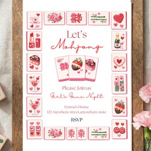 Utskrivbar inbjudan till Galentines Mahjong-fest | Inbjudan till flickornas Mahjong-kväll | Mahjong Galentines-kort | 5x7 direktnedladdning