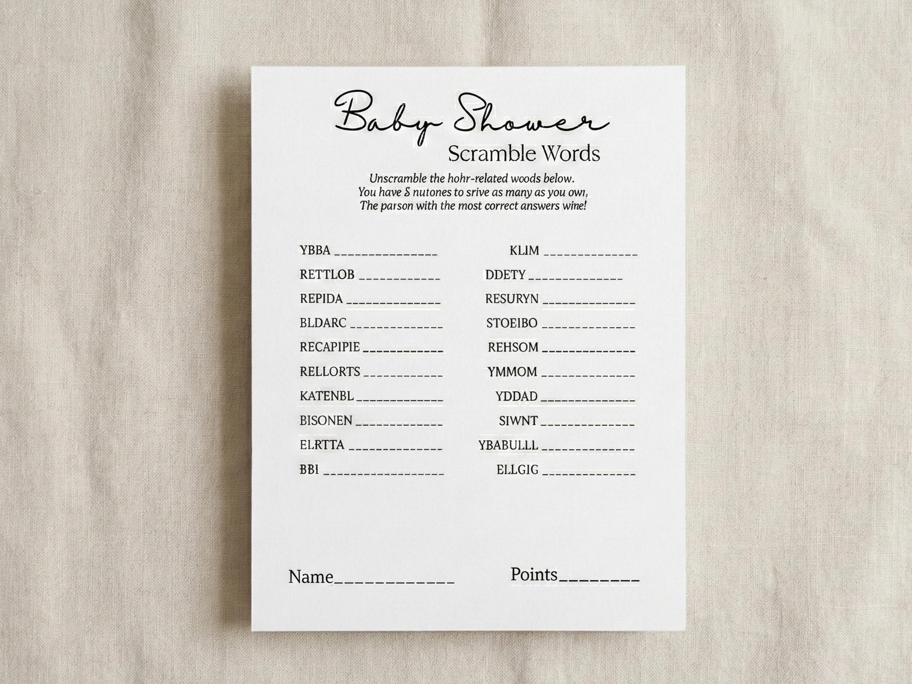 Baby Shower Scramble Words Game Printable | Baby Shower Word Scramble ...