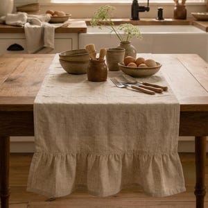 Tovaglia in lino con volant / Stile rustico, matrimonio boho, arredamento rustico per la sala da pranzo