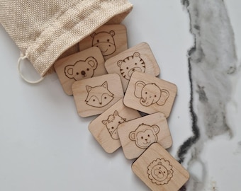 Wooden memory game, matching cards, children toys, learning toys