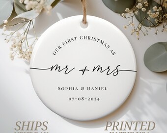Personalized Wedding Christmas Tree Ornament - First Christmas Married Keepsake, Mr Mrs Gift, Custom Couples Ornament, Wedding Keepsake